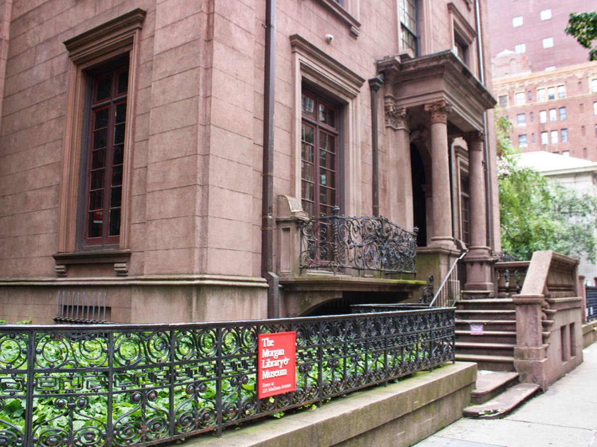 View of the exterior and entrance of Morgan Library & Museum