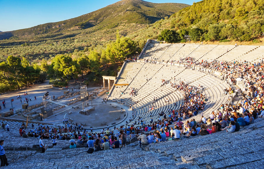 View of people in Epidaurus Theater