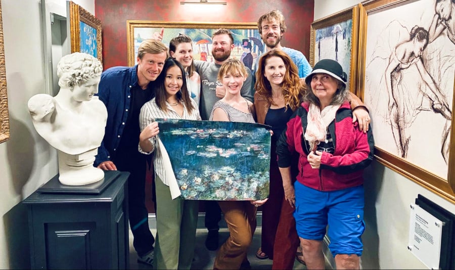 A group of friends at the escape game room in Los Angeles.