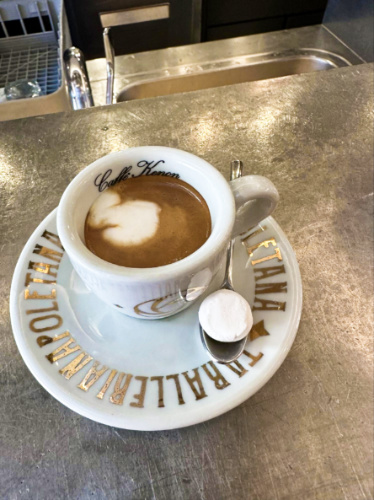 A cup of espresso macchiato from Scaturchio