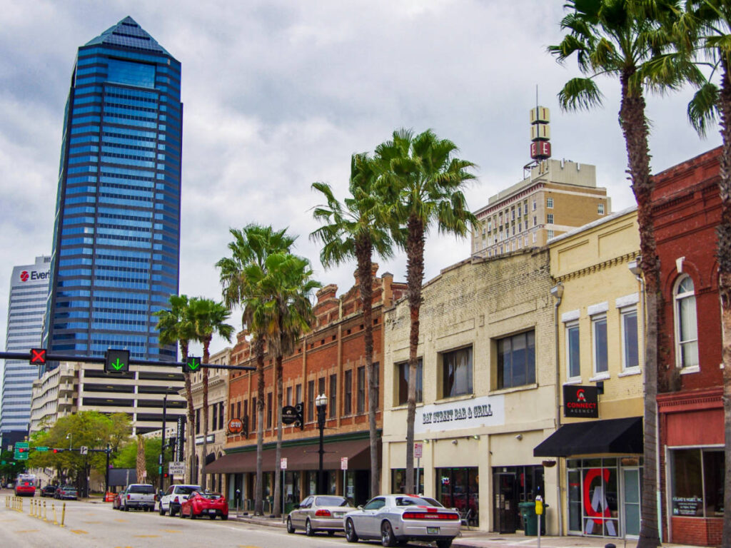 View of the buildings from across the street in Downtown Jacksonville