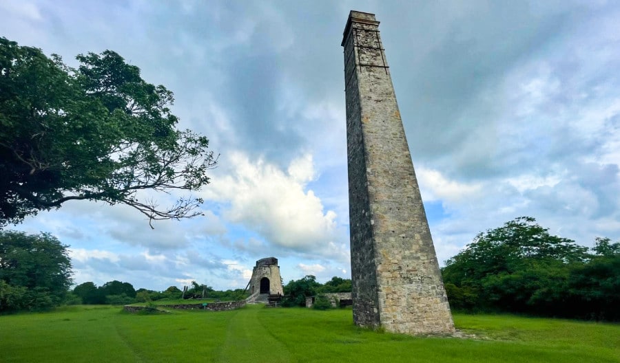 View of the ruins of the old windmill at Estate Whim Sugar Mill