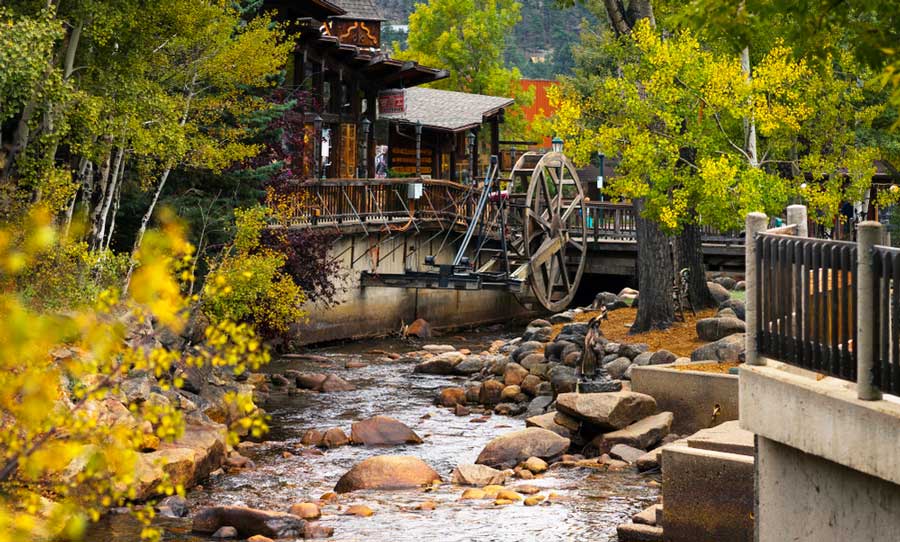 View from the Estes Park Riverwalk in Colorado