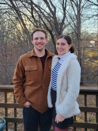 Ethan Thoren with his fiancée Olivia smiling for a photo in Clarkesville, Tennessee