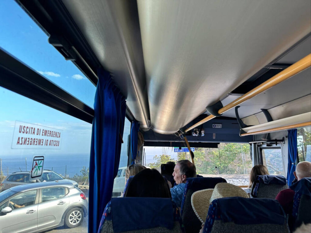 View of tourists inside the Etna Trasporti bus