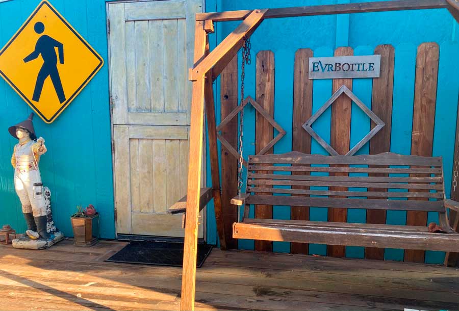 View of a swinging chair outside the Evrbottle