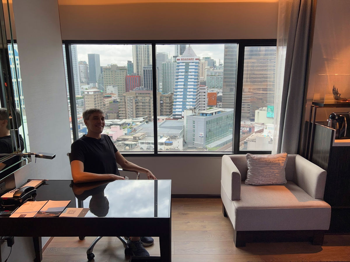 Author Nate sitting on the Executive office at the JW Marriott Hotel Bangkok