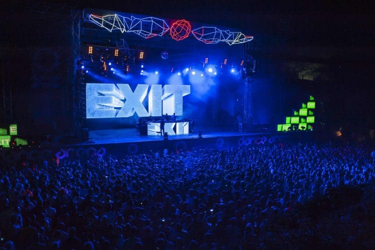 Exit music festival with many people and lights