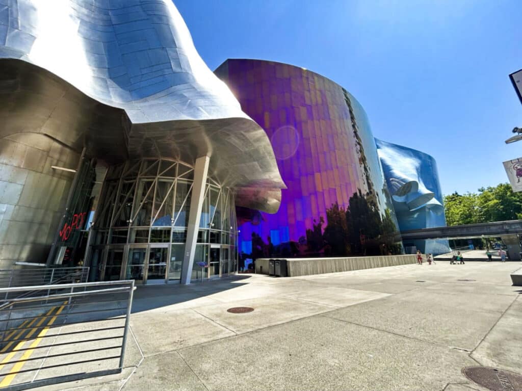 View of the unique exterior of Museum of Pop Culture
