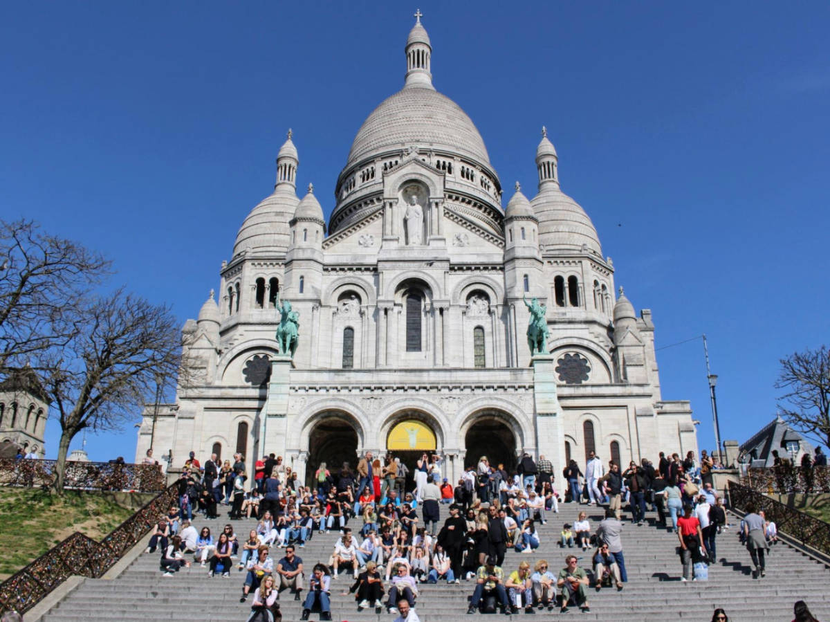 View of people outside the Sacre Coeur Basilica