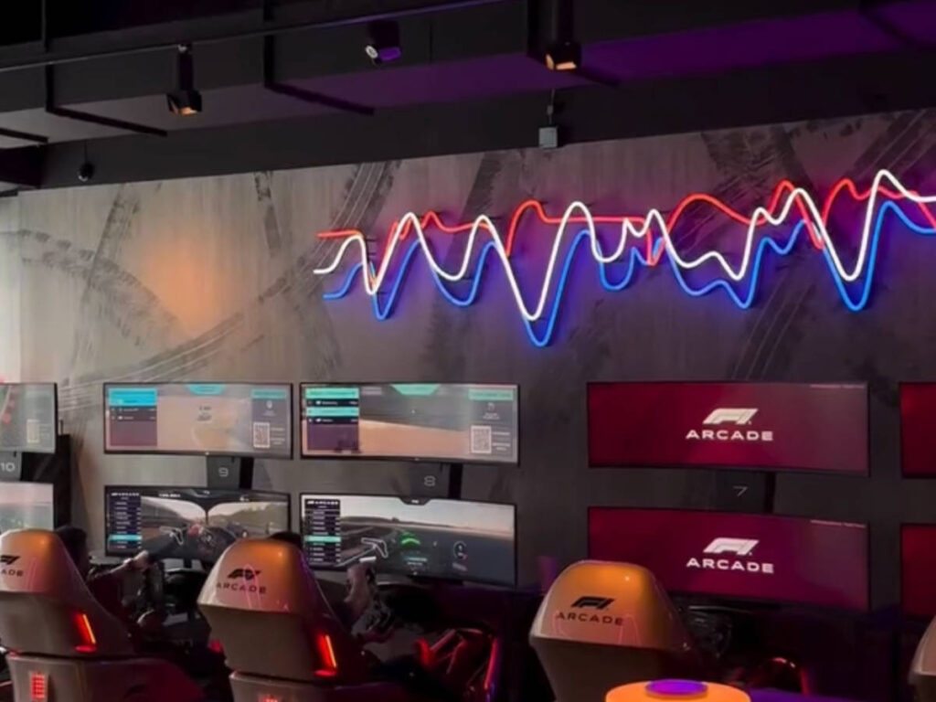 View of the F1 race simulators at the F1 Arcade