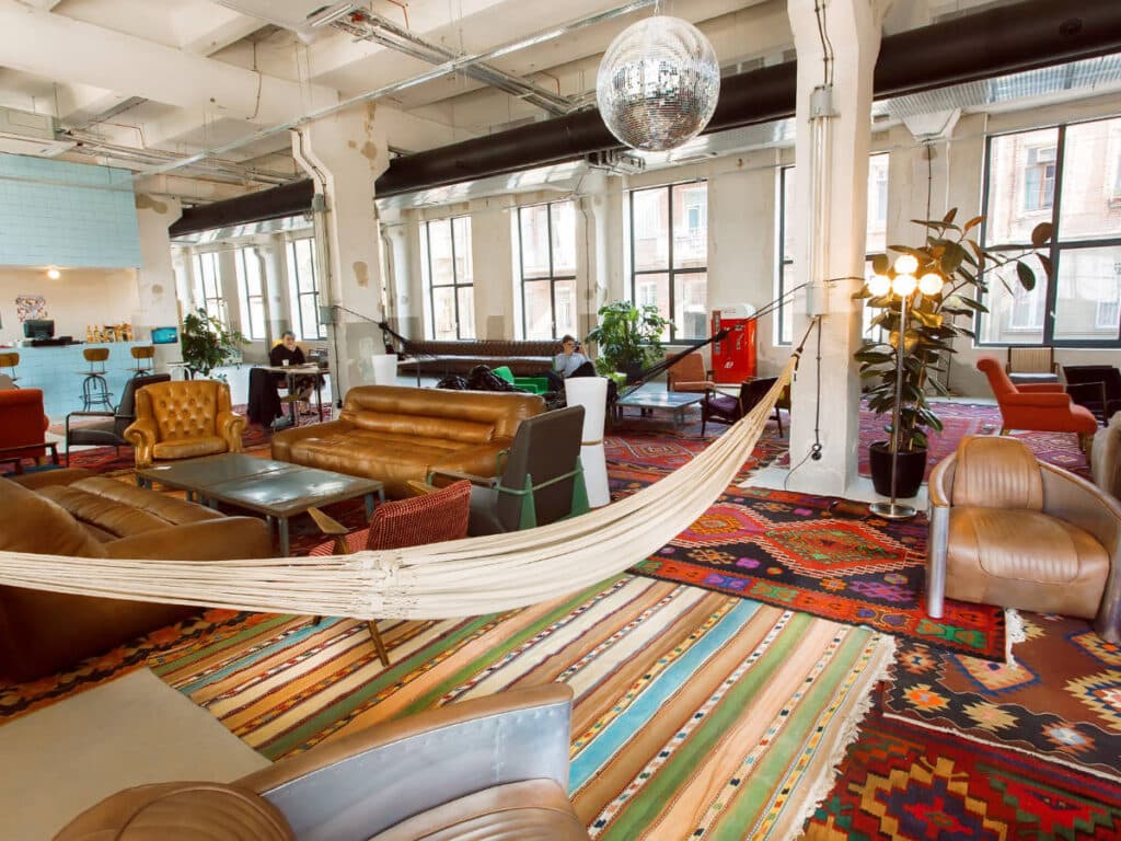 A hammock inside the Fabrika Hostel & Suites
