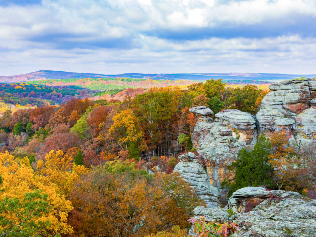 Overlooking view of the fall foliage around the Garden of the Gods