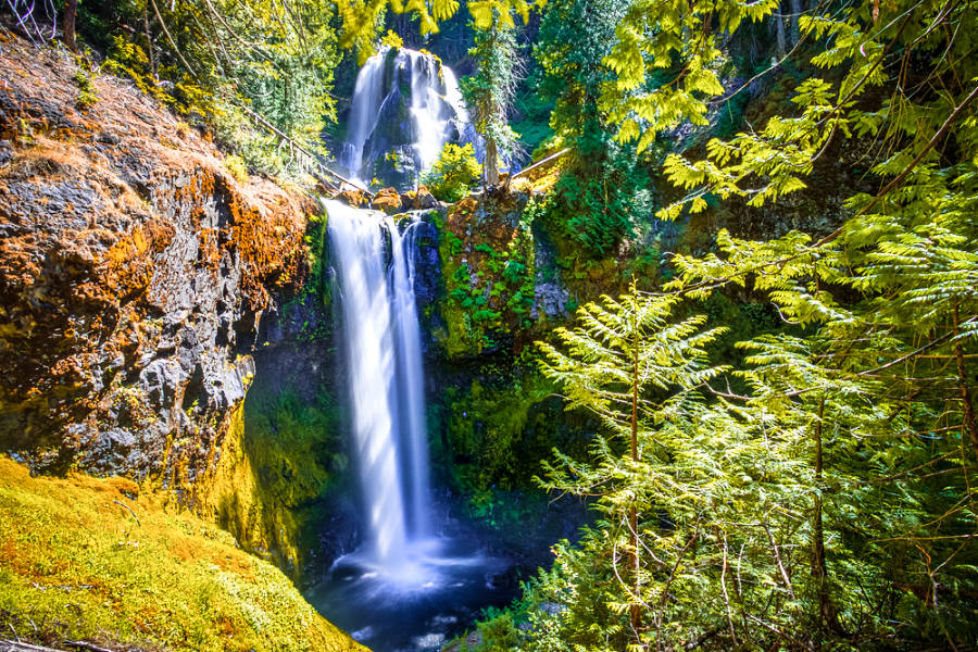 Bright and scenic view of Falls Creek Falls in Gifford Pinchot National Forest