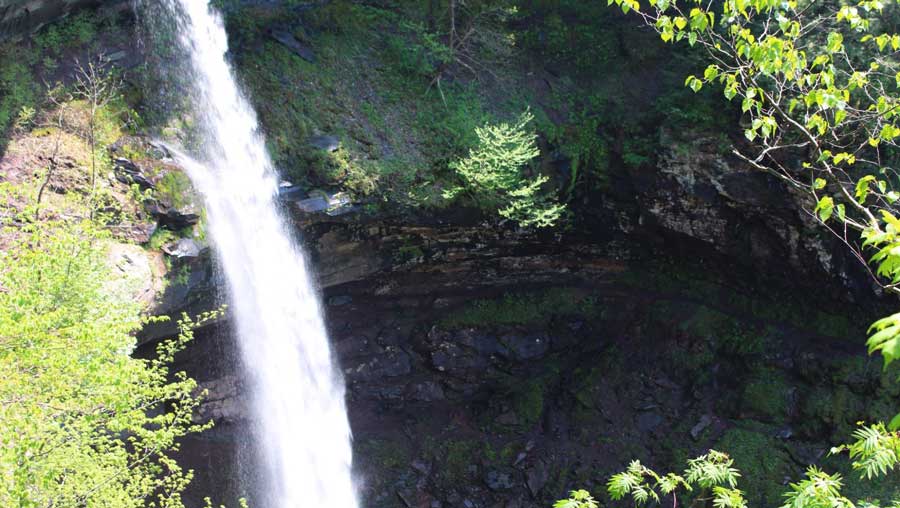 Overlooking view of a waterfall in Hudson Valley