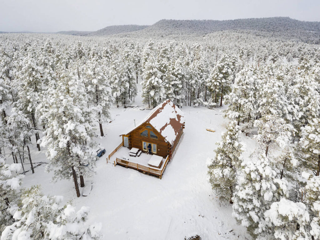 Aerial view of Betty's family cabin in Greer