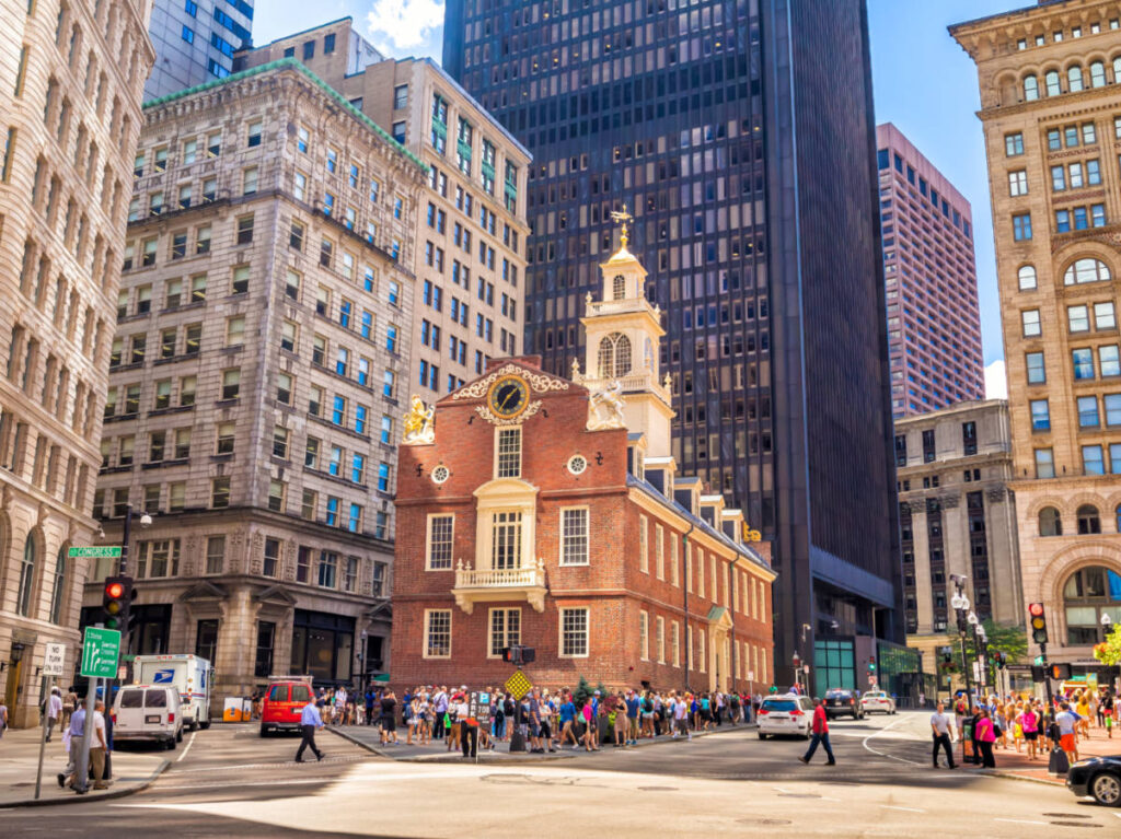 Tourists and locals visiting the Faneuil Hall