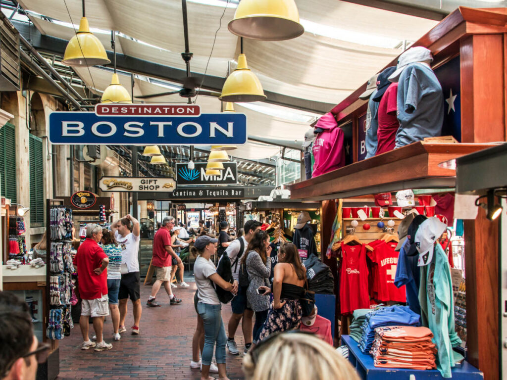 People shopping at the Faneuil Hall Marketplace