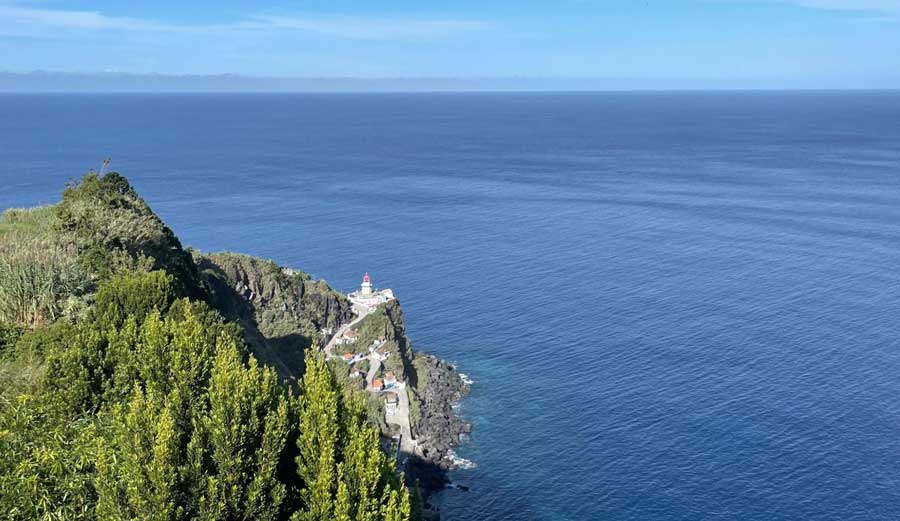 Overlooking view of the Farol do Arnel from the Miradouro Vista dos Barcos
