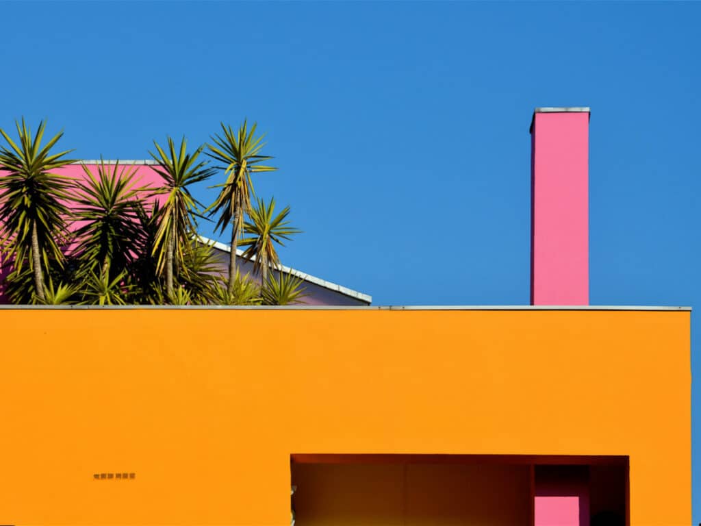 Closeup view of the vibrant and colorful exterior of Fashion and Textile Museum in London