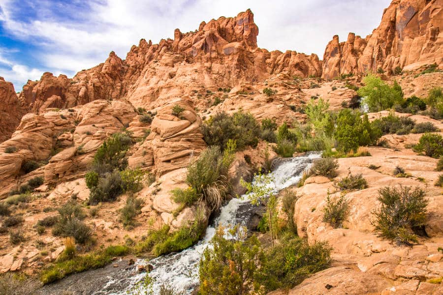 View of the faux falls in the middle of the mountain in Utah