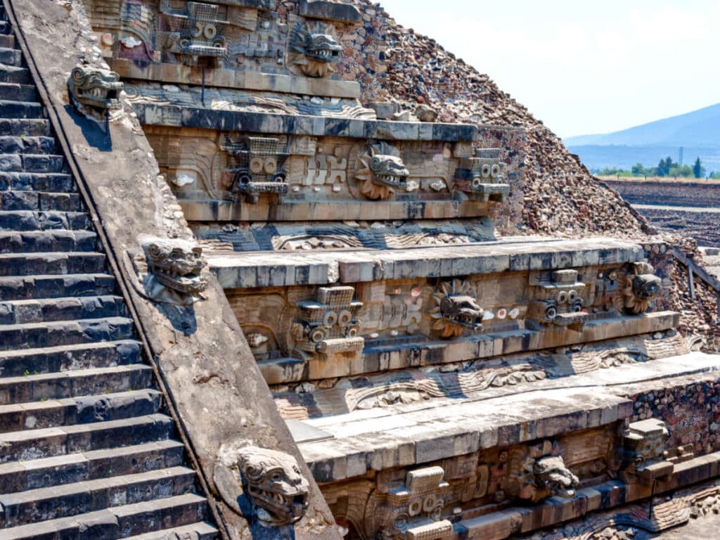 Closeup look of the Feathered Serpent Pyramid