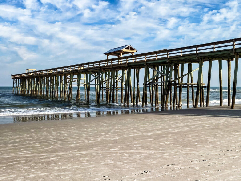 View of the Fernandina Beach Pier from the bottom on a sunny day