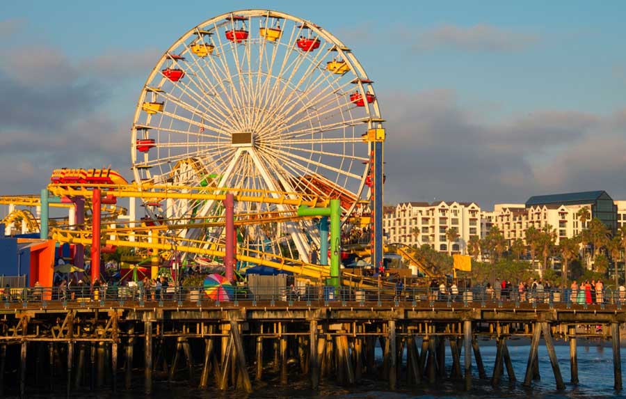 View of a ferris wheel at the Santa Monica Pier
