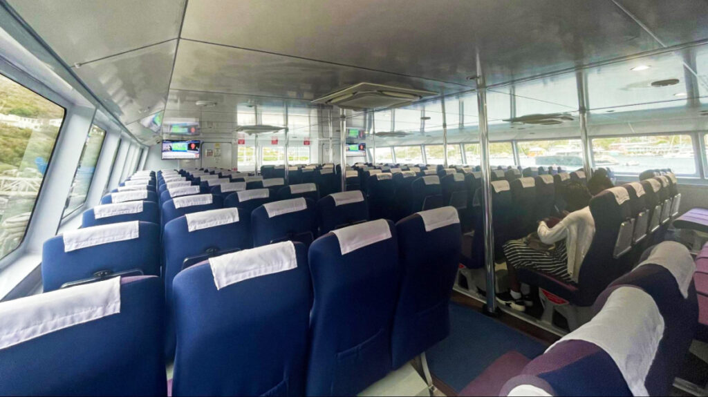 View of the seats inside a ferry