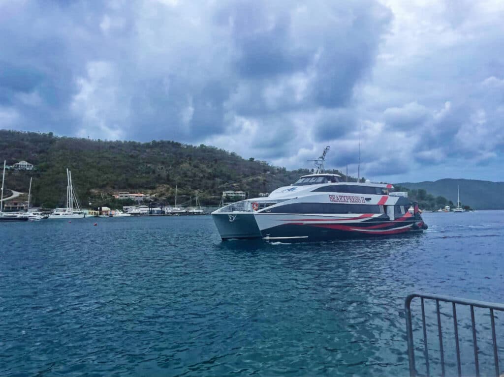 A ferry from St. Thomas arriving on Tortola