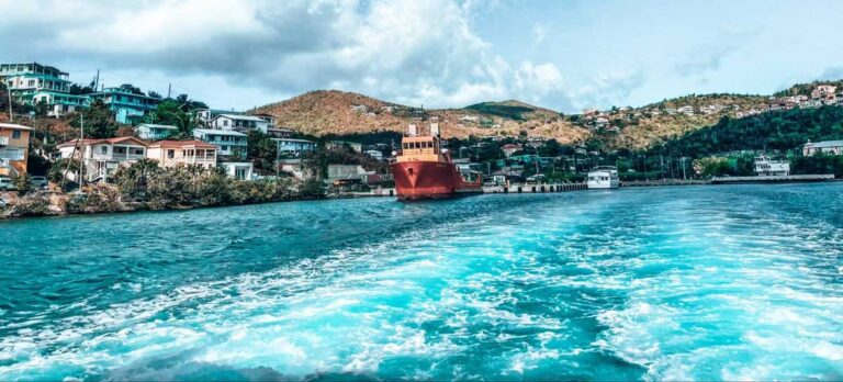 View of a ferry sailing in USVI going to St John