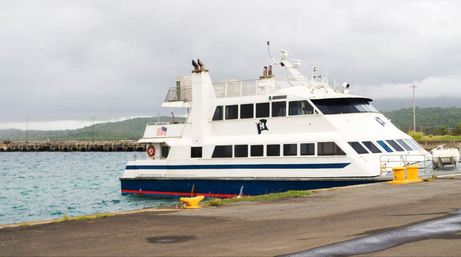 View of a ferry parked near the road in Puerto Rico