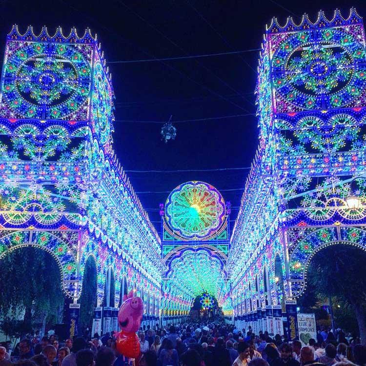 View of light displays seen during Festa Della Bruna