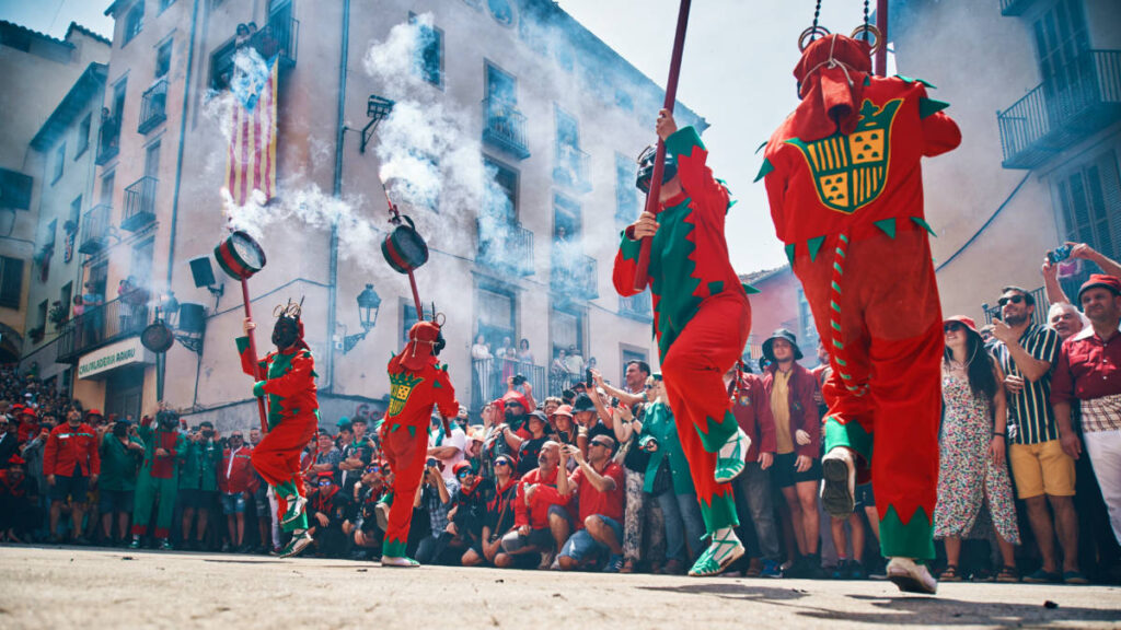 View of the street performers during the traditional festival of Patum de Berga