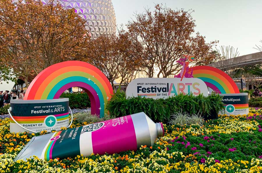 View of rainbows and art supplies in the sign of Festival of the Arts