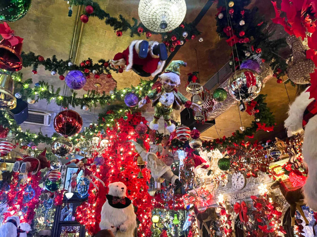 View of the festive holiday decorations inside the Oscar Wilde