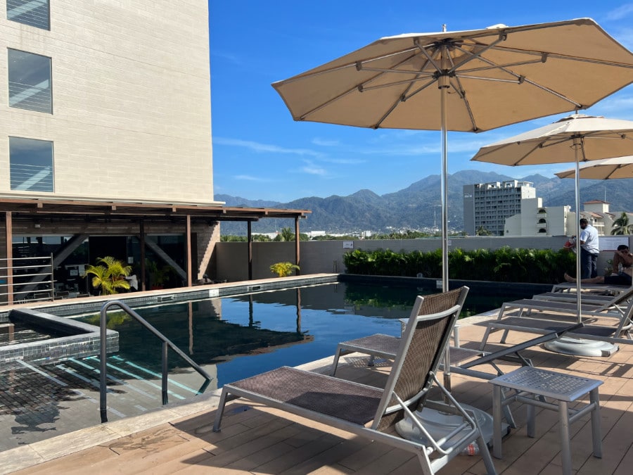 View of the outdoor pool in Fiesta Inn La Isla Puerto Vallarta