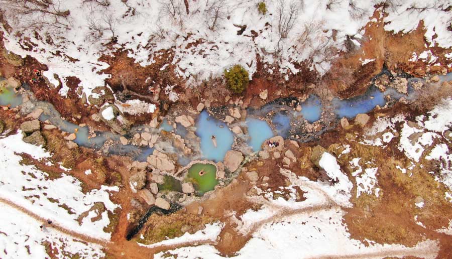Aerial view of Fifth Water Hot Springs in Utah