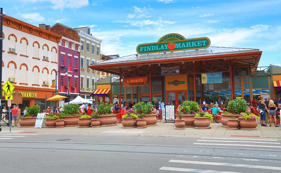 View of people outside the Findlay Market