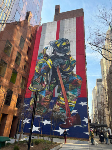 View of the Firefighter Mural at Kips Bay near Midtown