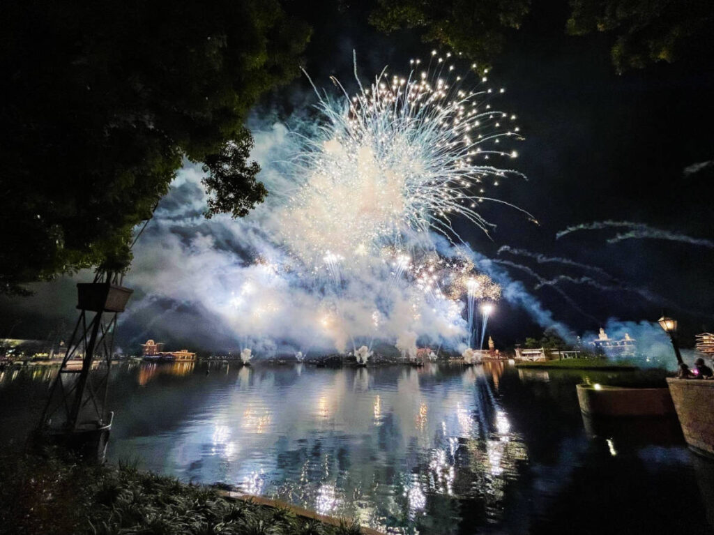 View of fireworks at night from the World Showcase