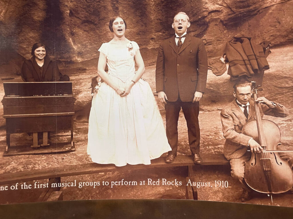 A photo of the first concert that happens in Red Rocks