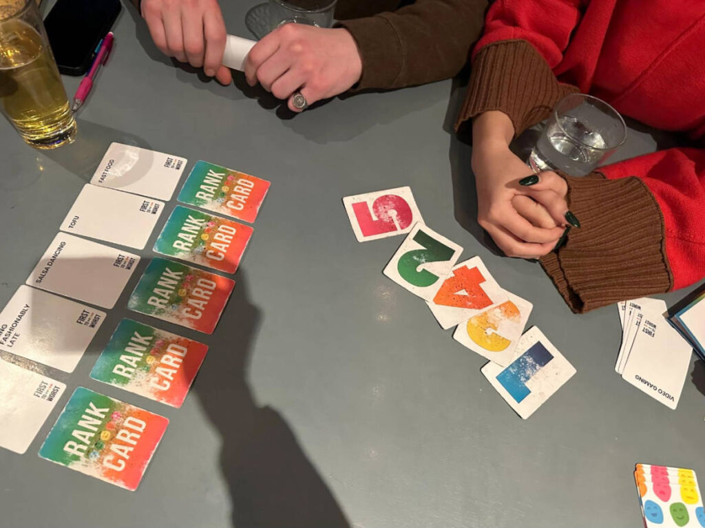 View while playing the First to Worst’ card game