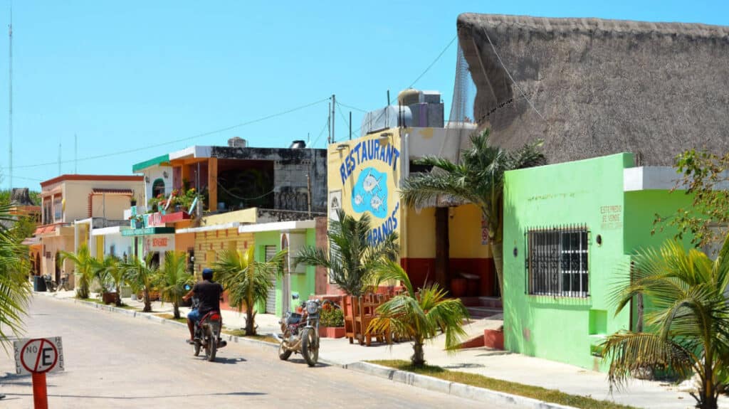 View from the main street in Fishermans village Celestun
