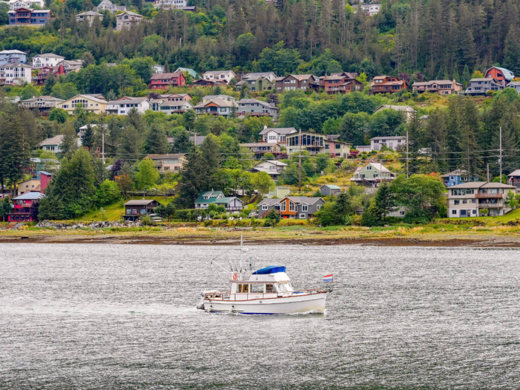 A fishing boat on a river