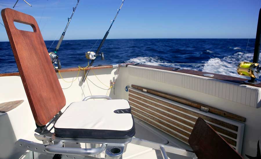 View of fishing rods attached to a boat