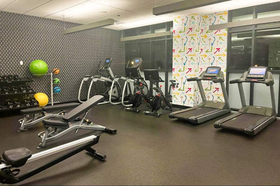 View of the gym equipment inside the Fitness center at the Graduate Nashville