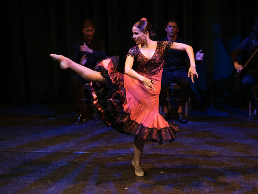 The dancer Estela Alonso performs during the presentation of the show Suma Flemenca at the Canal theater