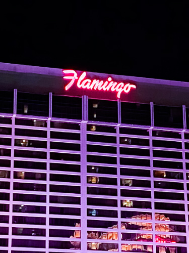 View of the signage of Flamingo Hotel outside the building