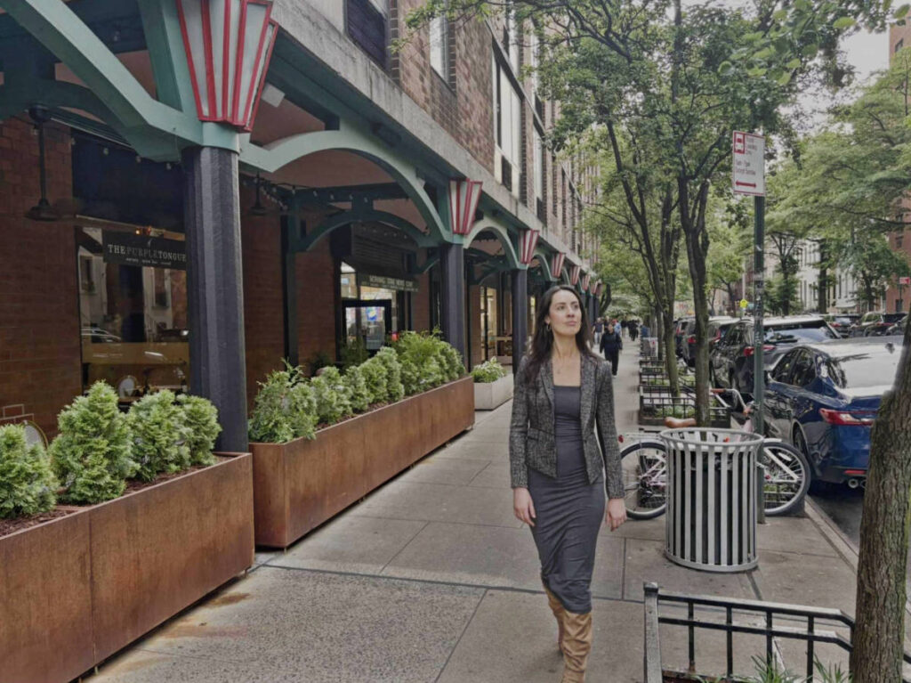 The author Niamh Hayes walking around the Flatiron neighborhood
